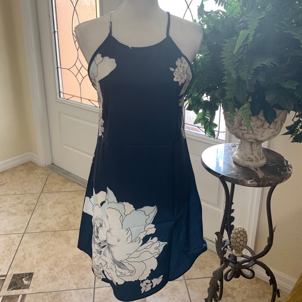 Blue Floral Sleeveless Mini Dress Size M